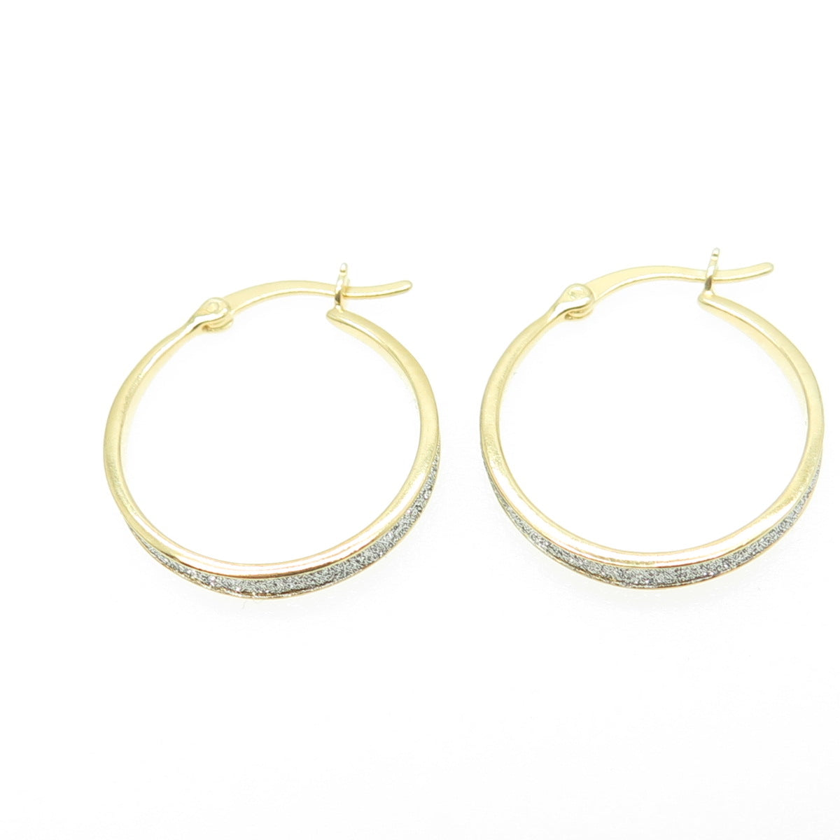 HAN 925 Sterling Silver Gold Plated Diamond-Imitation Hoop Earrings