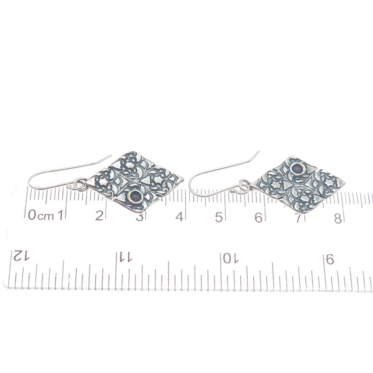 925 Sterling Silver Vintage Real Tourmaline Gem Floral Ornate Oxidized Earrings