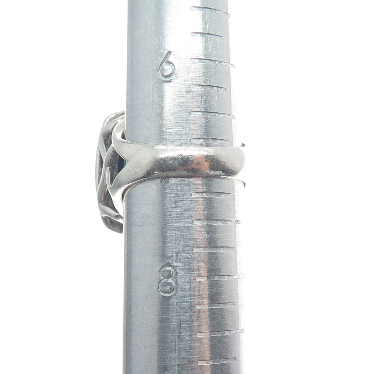 SX SALLY C 925 Sterling Silver Vintage Real Black Onyx Woven Ring Size 7