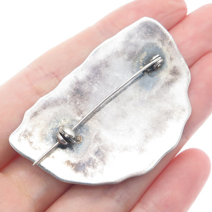 925 Sterling Silver Vintage Modernist Flower Shadow Box Oxidized Pin Brooch