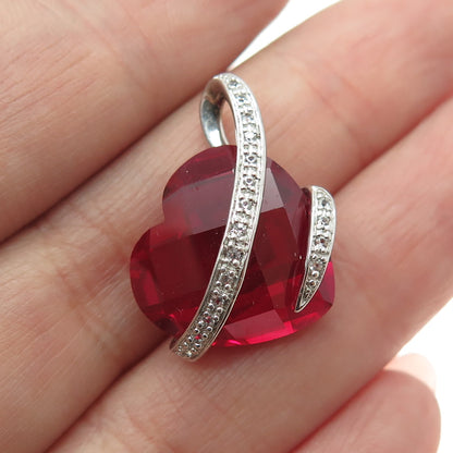 925 Sterling Silver Lab-Created Ruby & Real White Topaz Heart Pendant