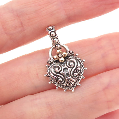 Barbara Bixby 925 Sterling Silver 18K Gold Floral Padlock Heart Charm Pendant