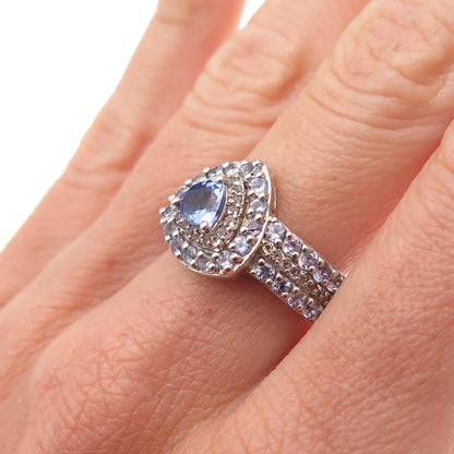 Chuck Clemency 925 Sterling Silver Real Tanzanite & White Topaz Ring Size 7