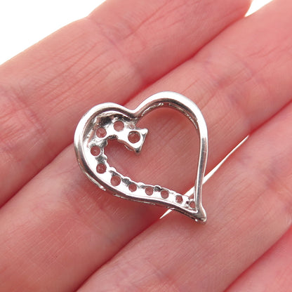 925 Sterling Silver Real Round-Cut White Topaz Heart Mini Slide Charm Pendant