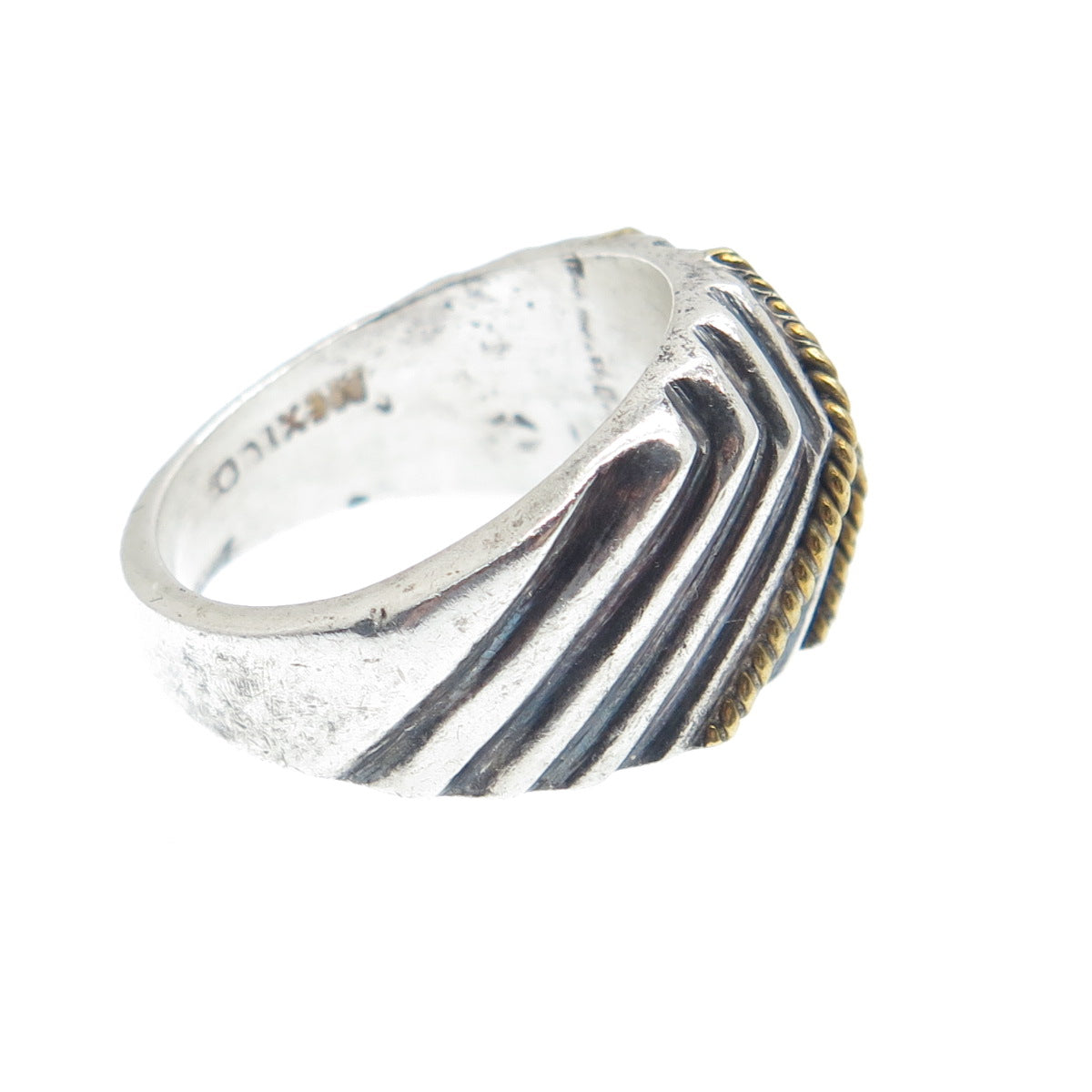 925 Sterling Silver 2-Tone Vintage Mexico Modernist Oxidized Ring Size 6.75