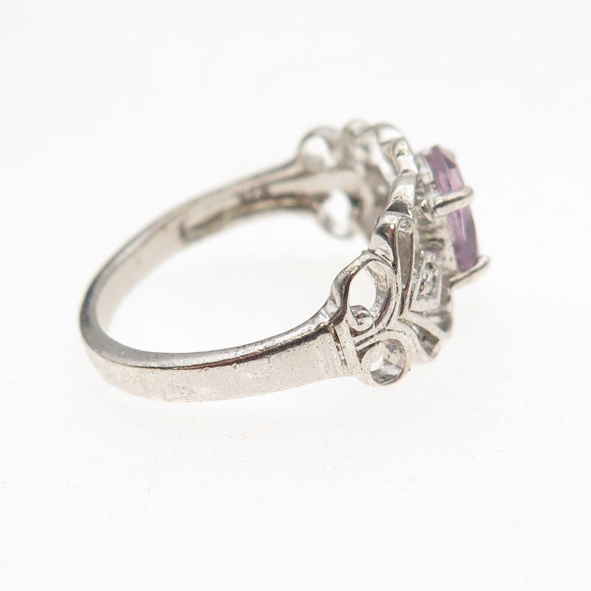 RJ Graziano 925 Sterling Silver Vintage Real Amethyst & C Z Ring Size 7.25