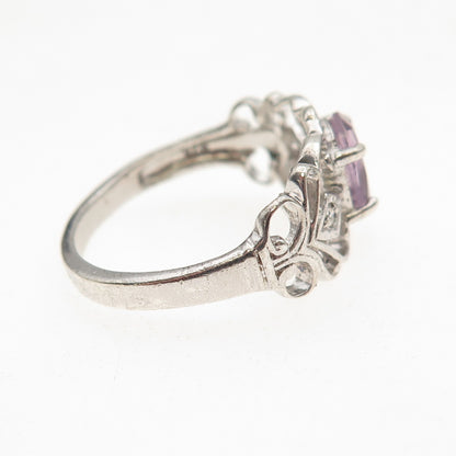 RJ Graziano 925 Sterling Silver Vintage Real Amethyst & C Z Ring Size 7.25