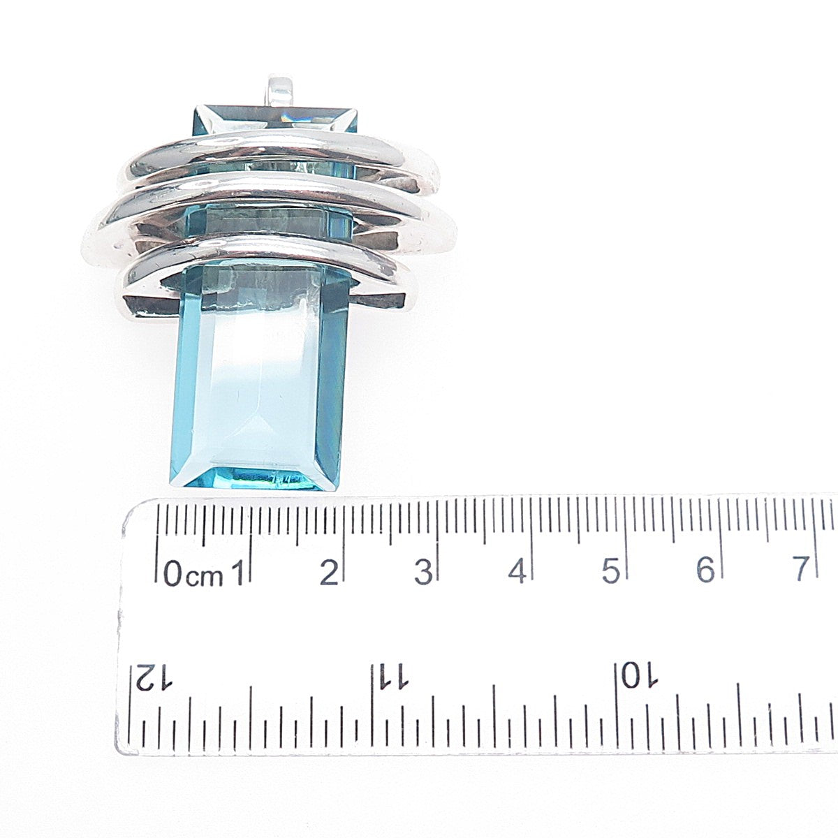 Maria Elena Munoz Sterling Silver Vintage Mexico Blue Glass Modernist Pendant