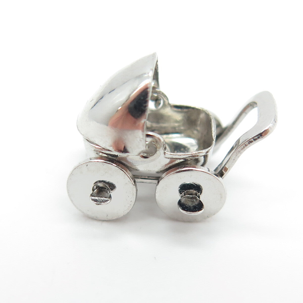925 Sterling Silver Vintage Baby Carriage Minimalist 3D Charm Pendant