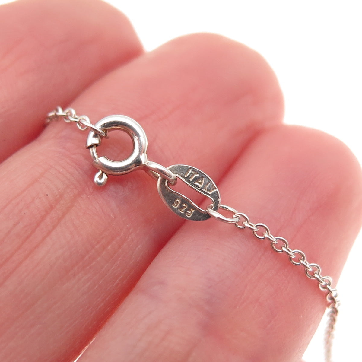 925 Sterling Silver Blue Enamel Moon Face Round Tag Cable Chain Necklace 18"