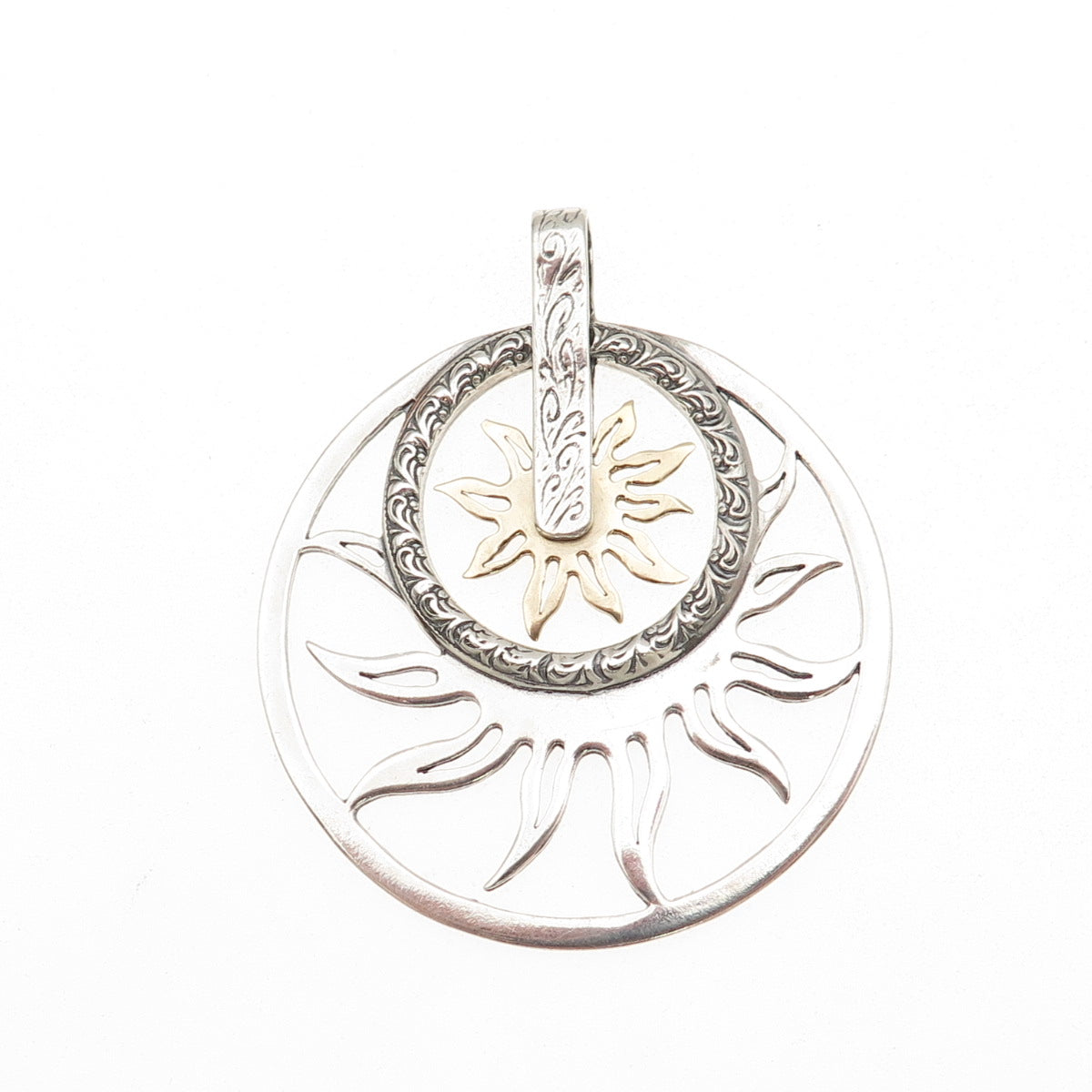 PRODESSO 925 Sterling Silver 14K Gold Vintage Israel Modernist Sun Pendant