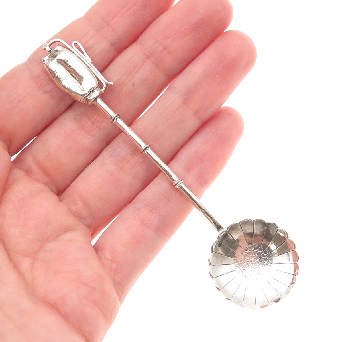 950 Silver Antique Japan Bamboo Salt & Spices Spoon