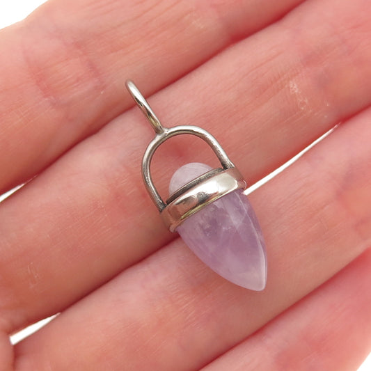 925 Sterling Silver Vintage Real Amethyst Amulet Charm Pendant