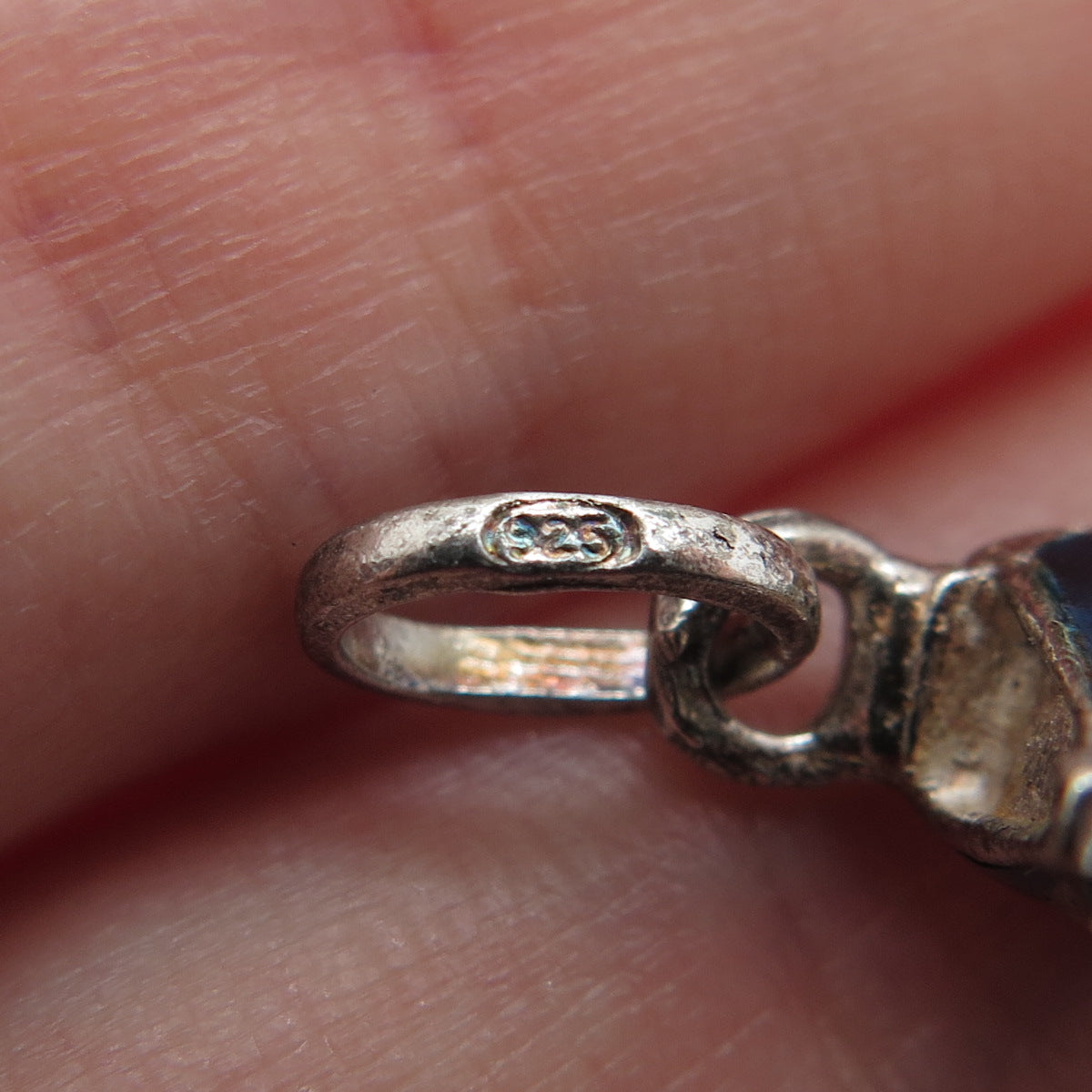 925 Sterling Silver Vintage Blue Enamel Torn Boot Mini Charm Pendant