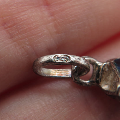 925 Sterling Silver Vintage Blue Enamel Torn Boot Mini Charm Pendant