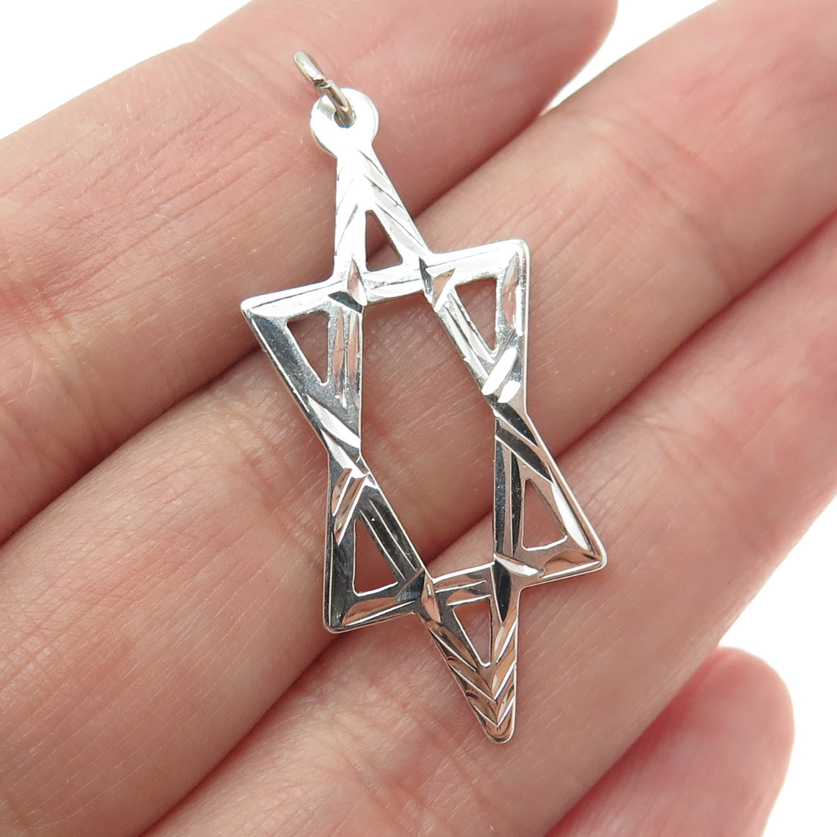 925 Sterling Silver Vintage Star of David Judaica Engraved Pendant