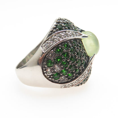 DSMK 925 Sterling Silver Real Prehnite Peridot & White Topaz Dome Ring Size 7.25