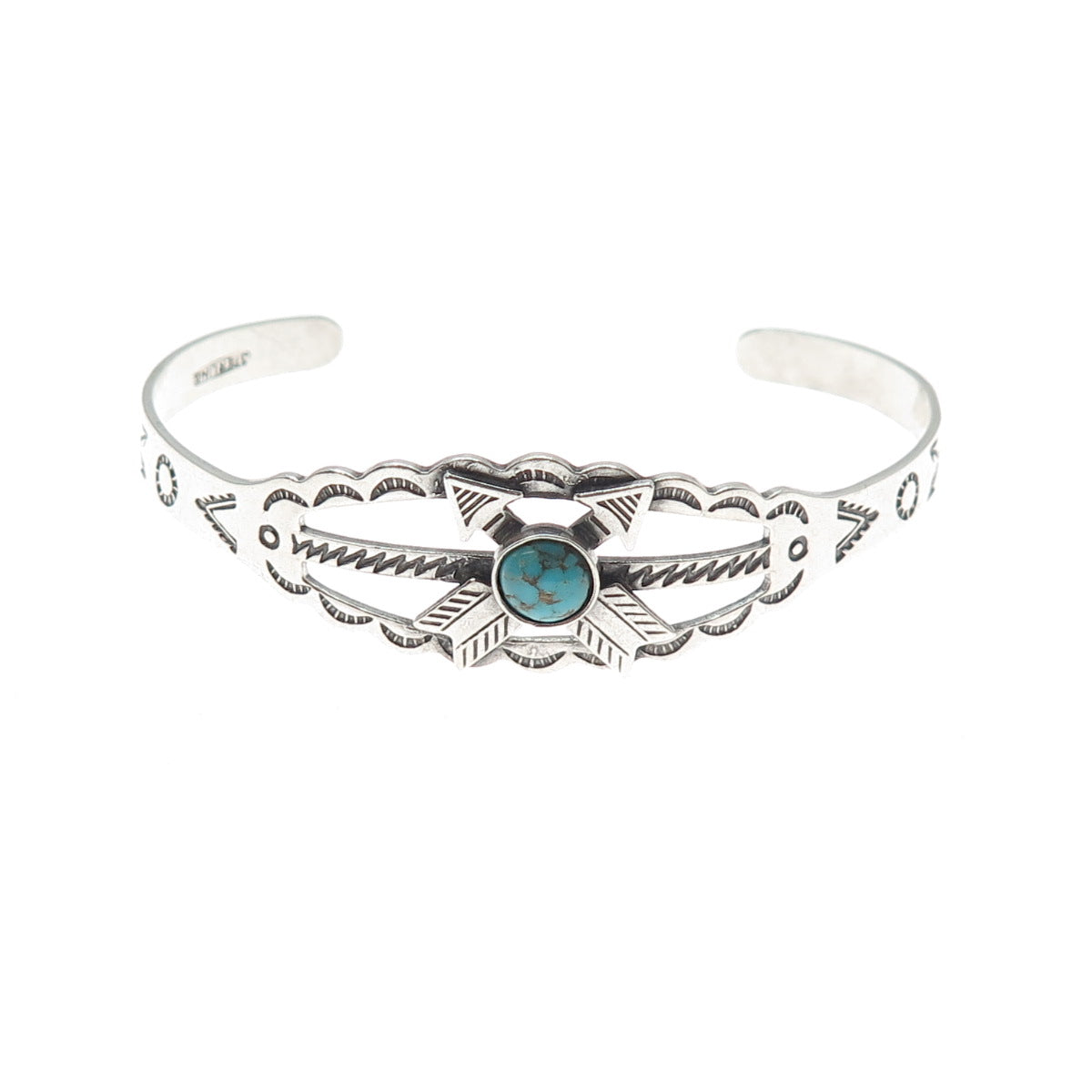 Old Pawn 925 Sterling Vintage Bisbee Turquoise Arrow Adjustable Bracelet 5.25"