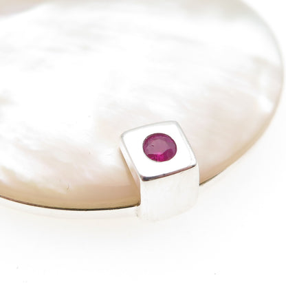 ELLE 925 Sterling Silver Vintage Real Ruby & Mother-of-Pearl Pendant