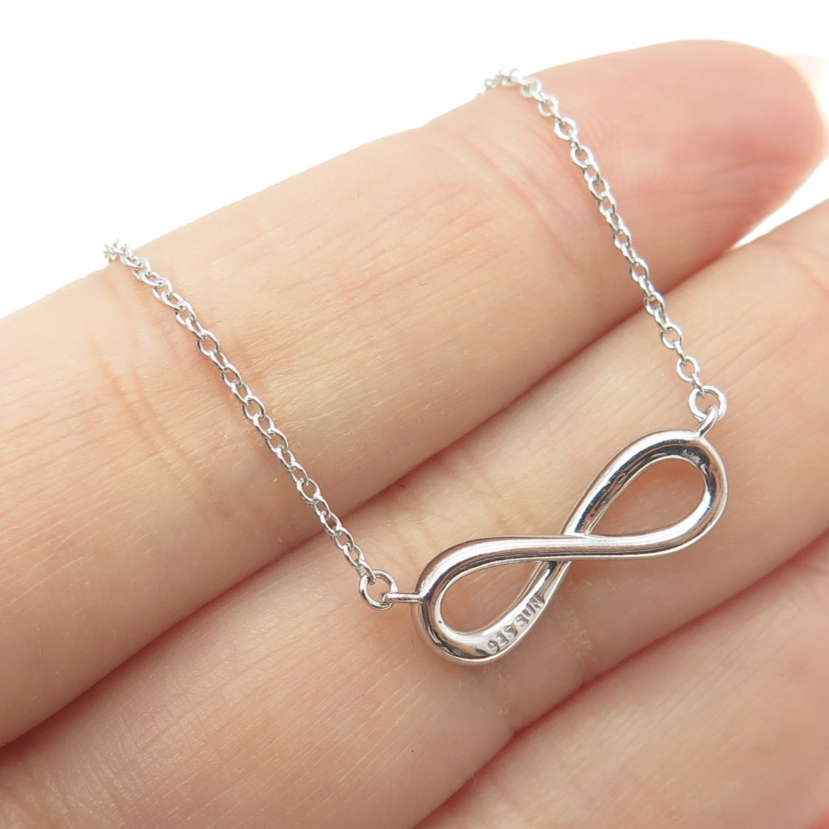 SUN 925 Sterling Silver Real Round-Cut Diamond Infinity Chain Necklace 16-18"