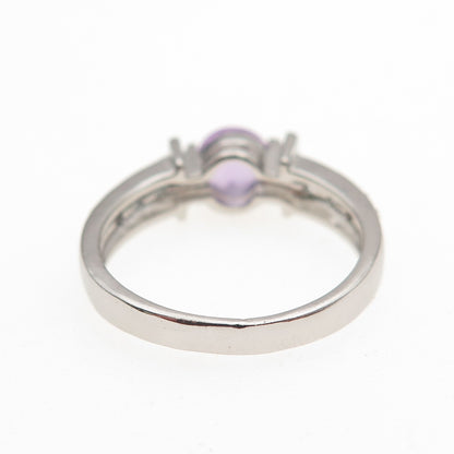 925 Sterling Silver Real Round-Cut Amethyst & Blue Topaz Ring Size 7.25