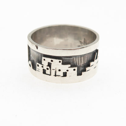 Guy Josytewa Hopi Old Pawn 925 Sterling Silver Vintage Old Town Band Ring Size 7