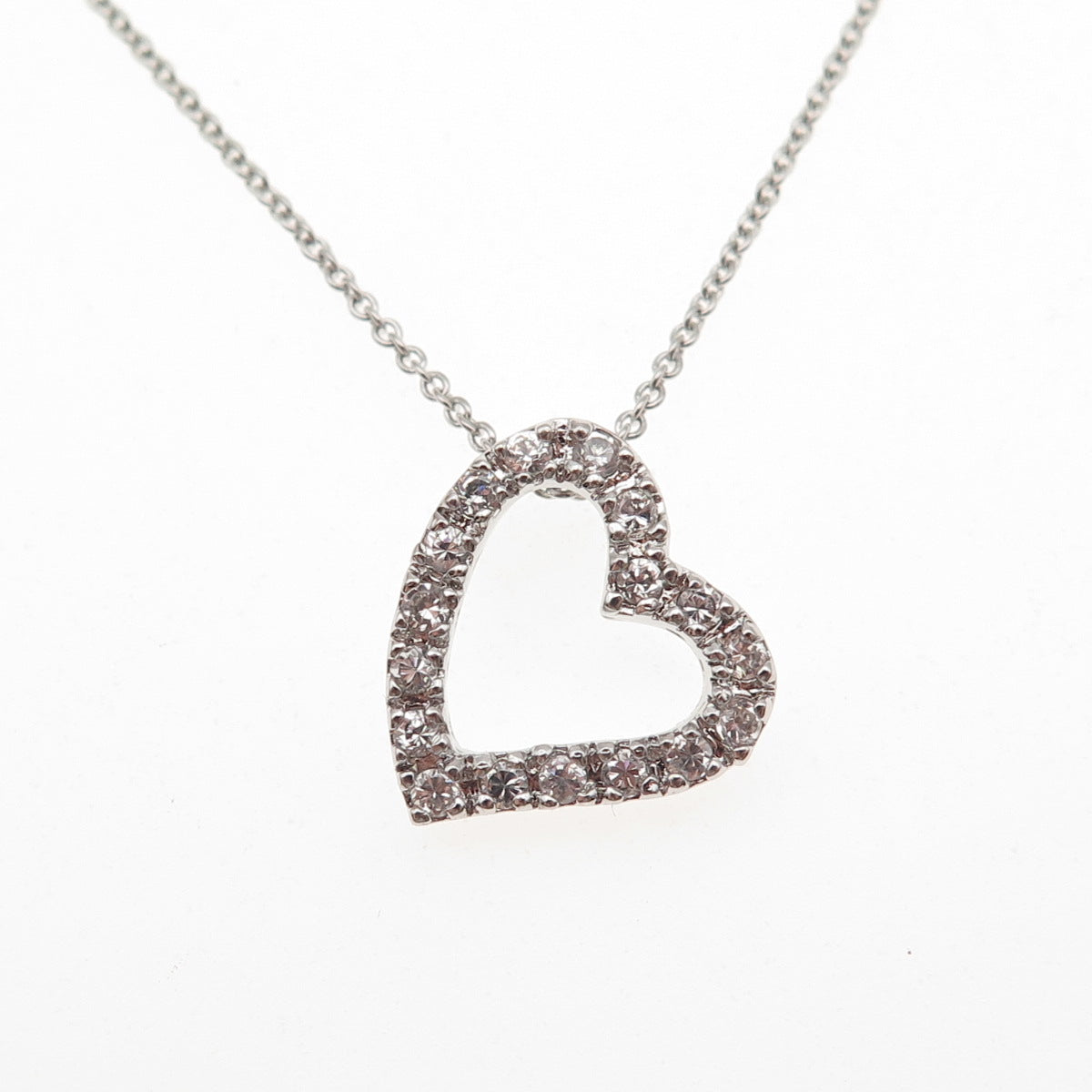 925 Sterling Silver Round-Cut C Z Heart Cable Chain Necklace 16"