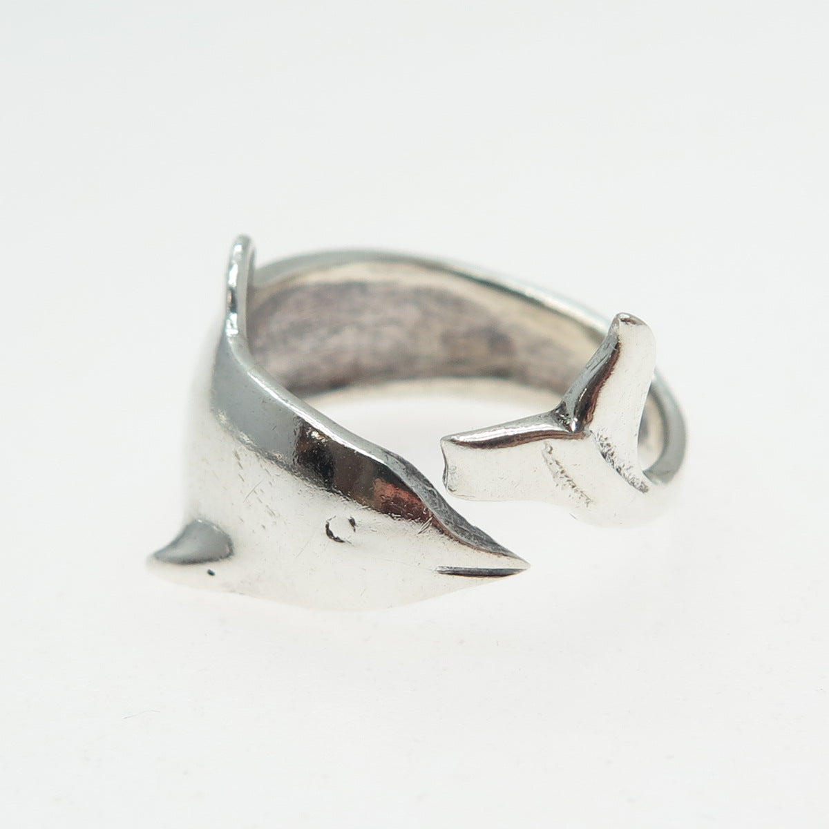 925 Sterling Silver Vintage Dolphin Adjustable Ring Size 8.25