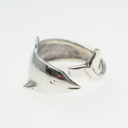 925 Sterling Silver Vintage Dolphin Adjustable Ring Size 8.25