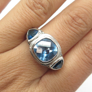 925 Sterling Silver Cushion-Cut Shaped Blue C Z Cocktail Ring Size 9