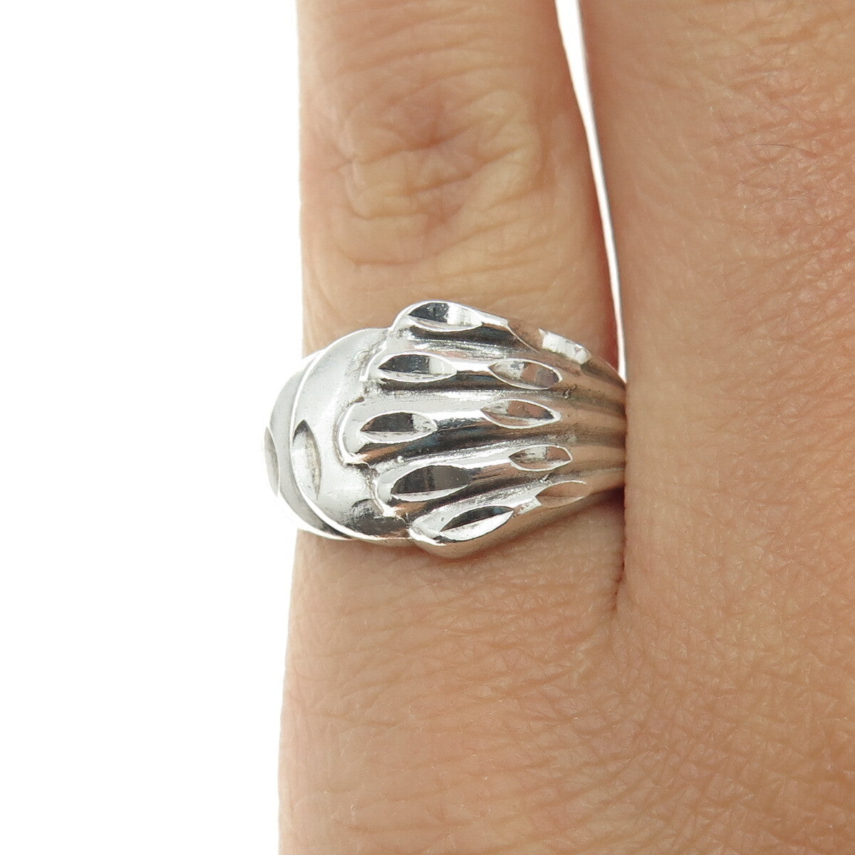 925 Sterling Silver Vintage Diamond-Cut Overlap Ring Size 5.75