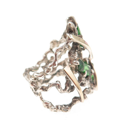 925 Sterling Silver Gold Accent Vintage Real Chrome Diopside Ring Size 8.5