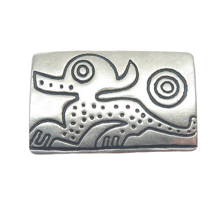 Old Pawn 925 Sterling Silver Vintage Southwestern Native Animal Oxidized Brooch