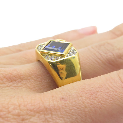 HAN 925 Sterling Silver Gold Plated Lab-Created Sapphire Real Topaz Ring Size 11