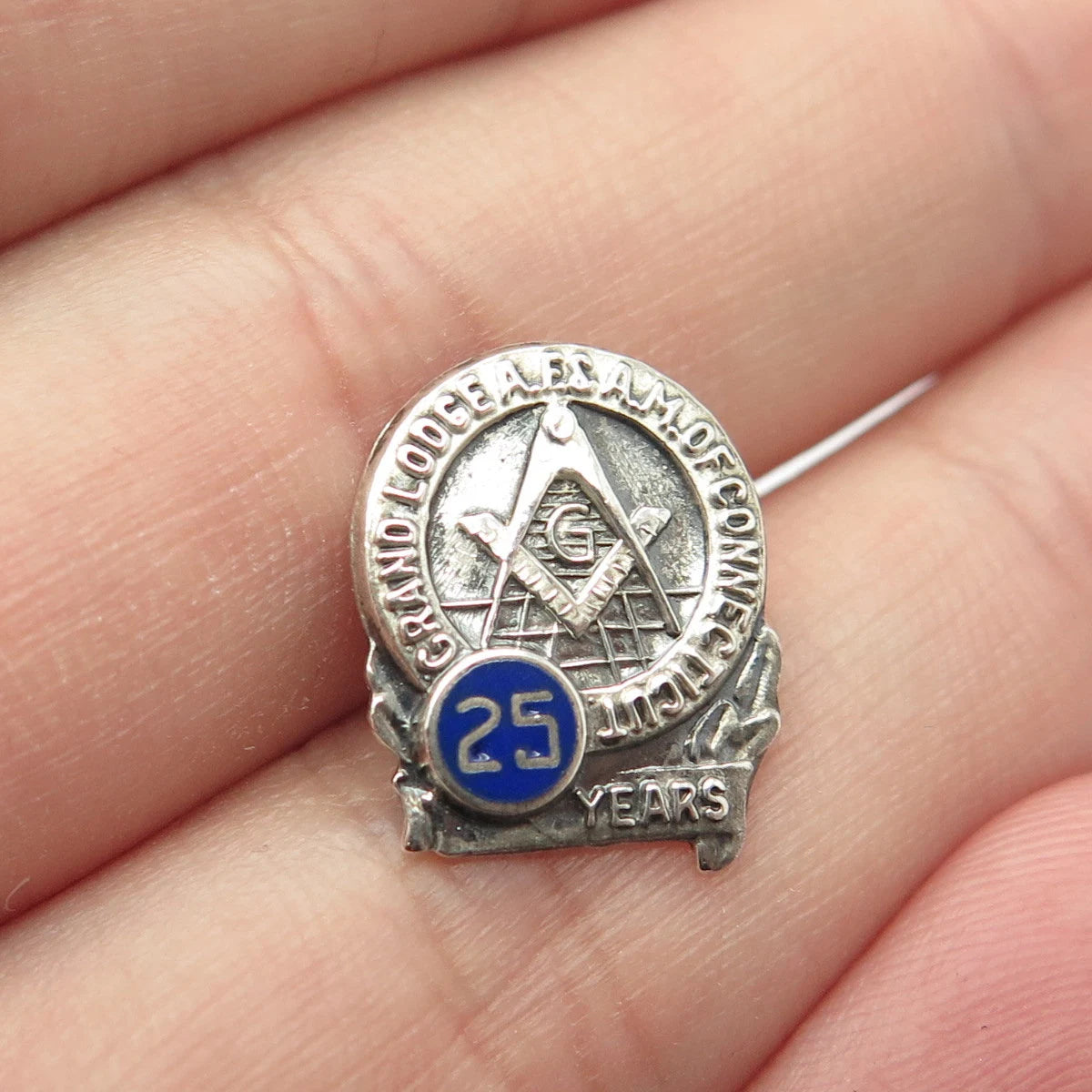 925 Sterling Silver Enamel Vintage 25 Years Grand Lodge A.F. & A.M. of CT Pin