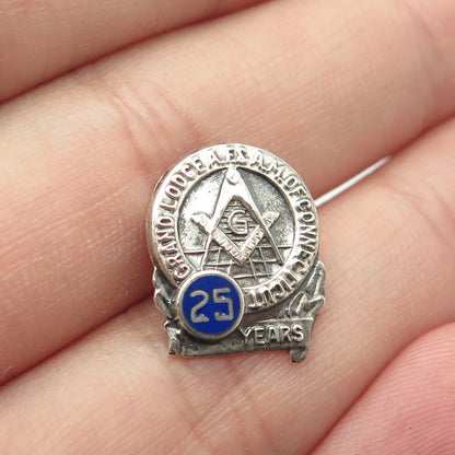 925 Sterling Silver Enamel Vintage 25 Years Grand Lodge A.F. & A.M. of CT Pin