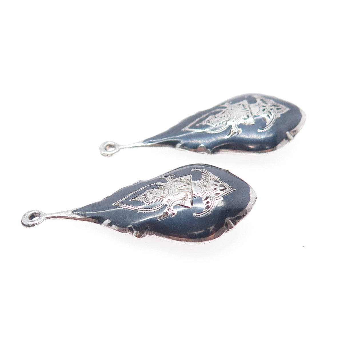 925 Sterling Silver Antique Siam Niello Hindu Goddess Jacket Earrings