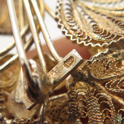 800 Silver Vintage Filigree Floral Pin Brooch