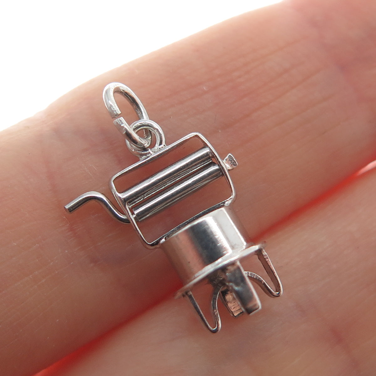 925 Sterling Silver Antique Retro Wringer Machine Minimalist 3D Charm Pendant