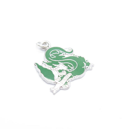 925 Sterling Silver Vintage Kinney Green Enamel Charm Pendant