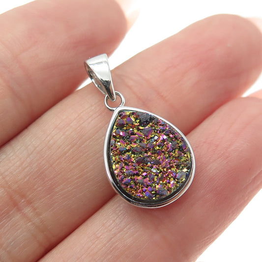 925 Sterling Silver Real Druzy Teardrop Pendant