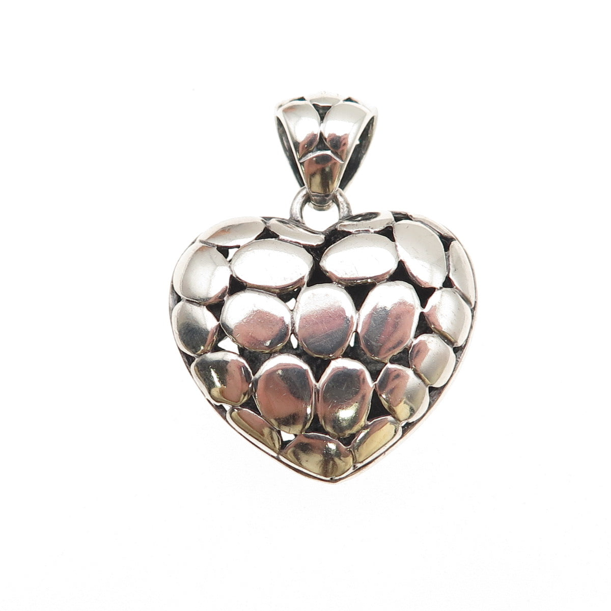 925 Sterling Silver Vintage Kali Dotted Puffy Heart Charm Pendant