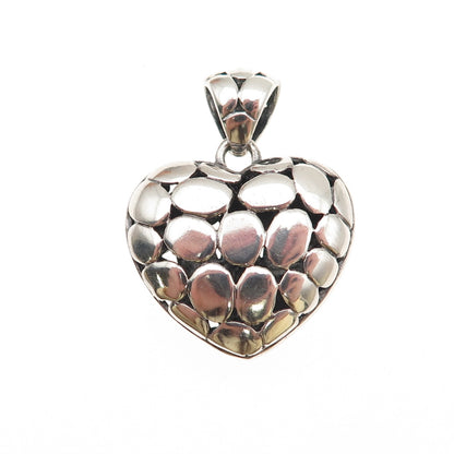 925 Sterling Silver Vintage Kali Dotted Puffy Heart Charm Pendant