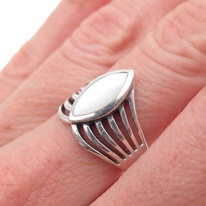 925 Sterling Silver Vintage Real MOP Modernist Oxidized Ring Size 7