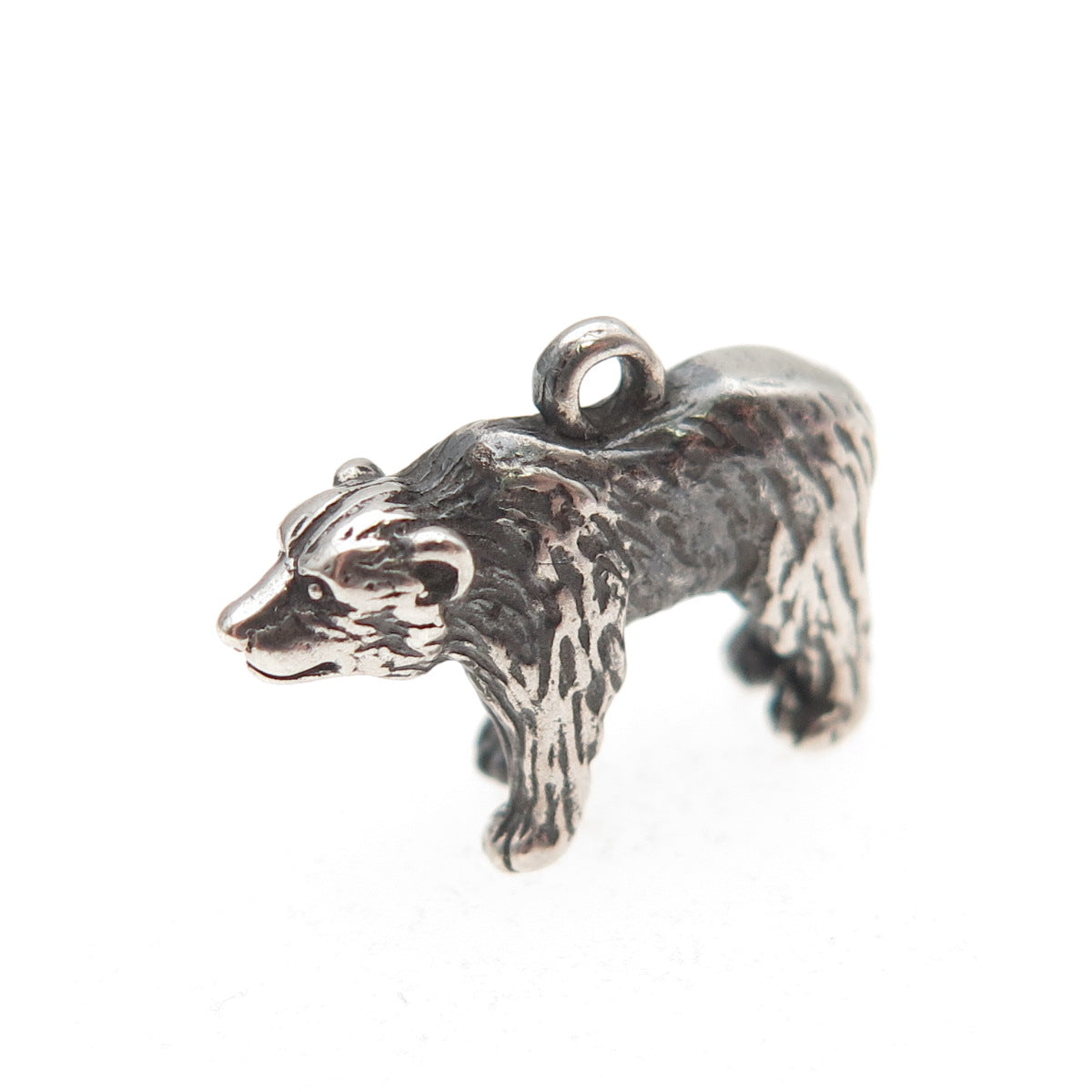 925 Sterling Silver Vintage Bear Oxidized 3D Mini Charm Pendant