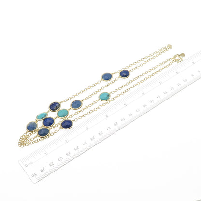 Piara by ELAINE J Sterling Gold Plated Turquoise Lapis Aquamarine Necklace 32"