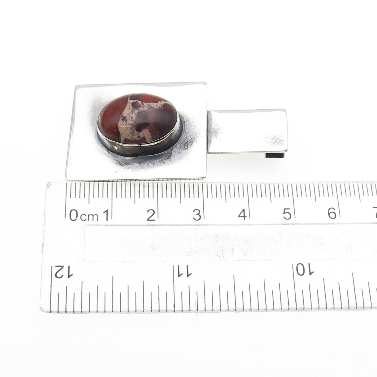 925 Sterling Silver Vintage Real Jasper Modernist Slide Pendant
