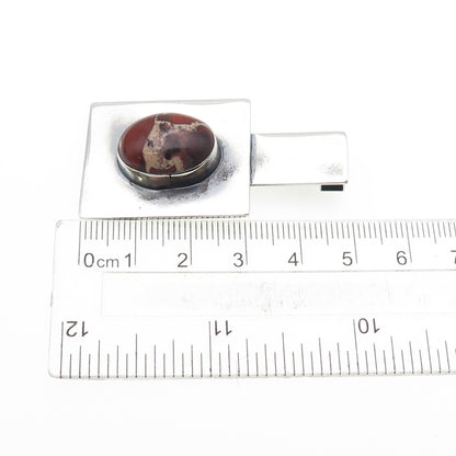 925 Sterling Silver Vintage Real Jasper Modernist Slide Pendant