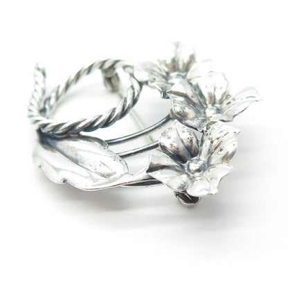 925 Sterling Silver Antique Art Deco Floral Blossom Pin Brooch