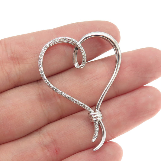 SUN 925 Sterling Silver Real Round-Cut Diamond Heart Slide Pendant